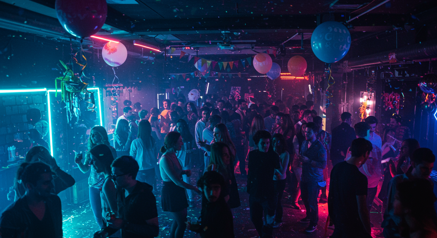 Festa colorida com luzes neon